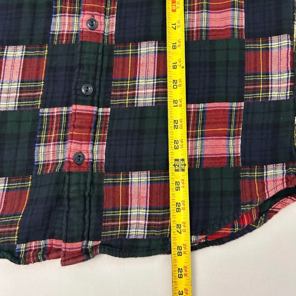 J.Crew Shirt Mens L Red Blue Plaid Patchwork Flannel Double Brushed Slim Fit